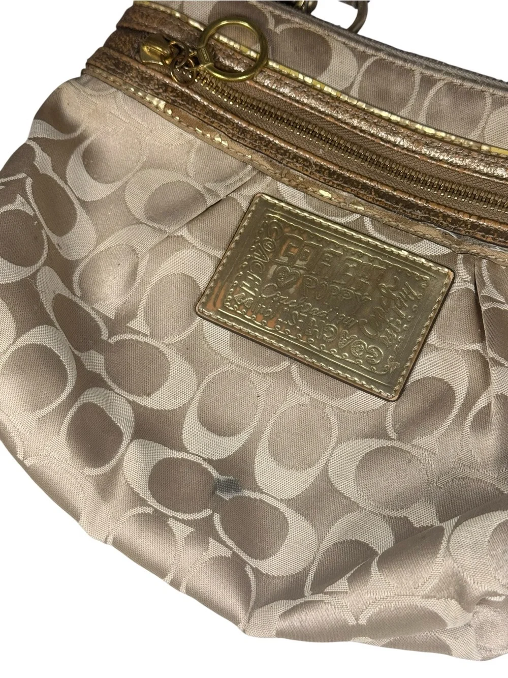 Coach Poppy Signature Monogram Crossbody Shoulder Bag Beige